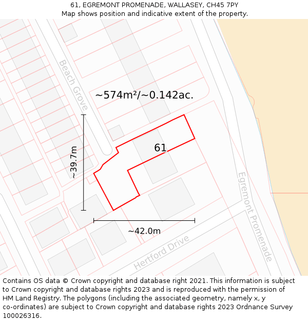 61, EGREMONT PROMENADE, WALLASEY, CH45 7PY: Plot and title map