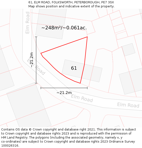 61, ELM ROAD, FOLKSWORTH, PETERBOROUGH, PE7 3SX: Plot and title map