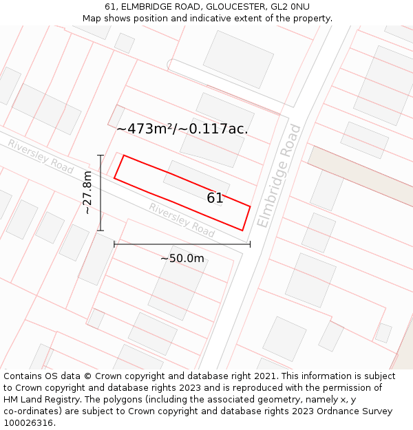 61, ELMBRIDGE ROAD, GLOUCESTER, GL2 0NU: Plot and title map