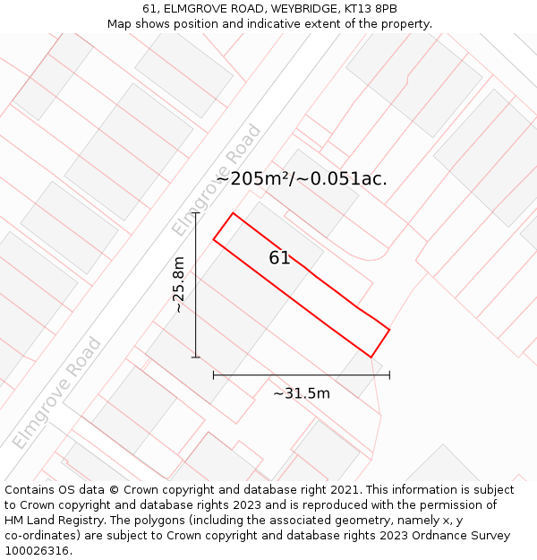 61, ELMGROVE ROAD, WEYBRIDGE, KT13 8PB: Plot and title map