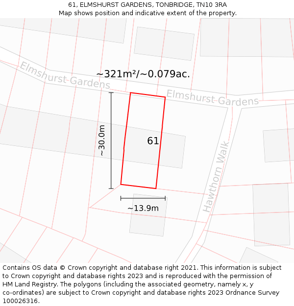 61, ELMSHURST GARDENS, TONBRIDGE, TN10 3RA: Plot and title map