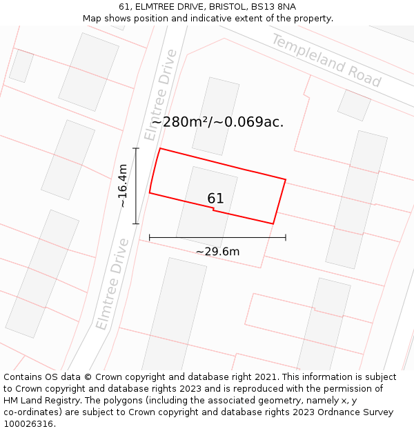 61, ELMTREE DRIVE, BRISTOL, BS13 8NA: Plot and title map