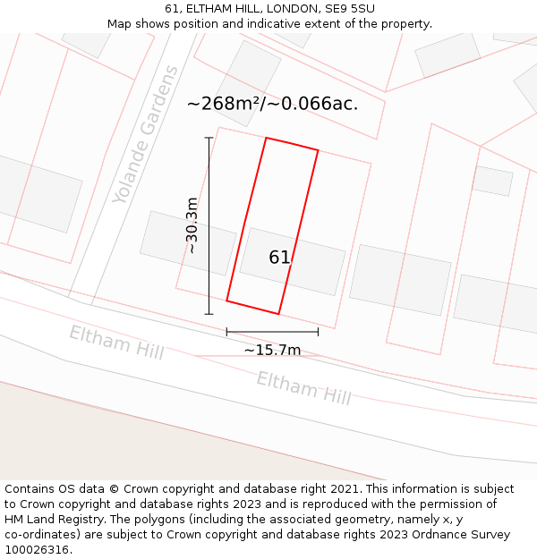 61, ELTHAM HILL, LONDON, SE9 5SU: Plot and title map