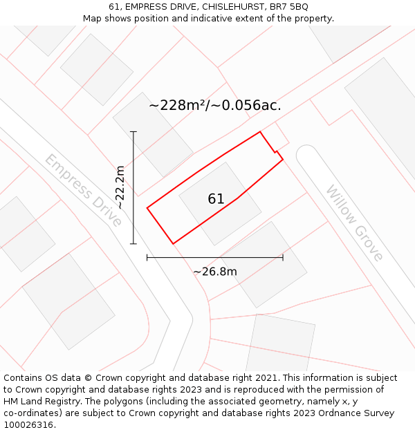 61, EMPRESS DRIVE, CHISLEHURST, BR7 5BQ: Plot and title map
