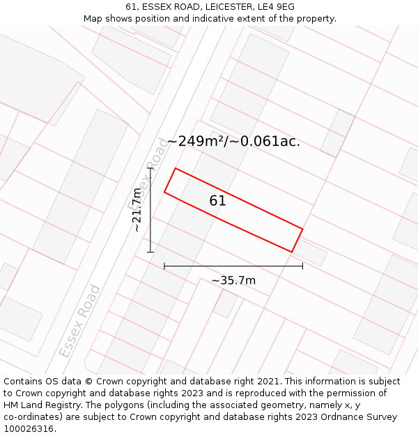 61, ESSEX ROAD, LEICESTER, LE4 9EG: Plot and title map