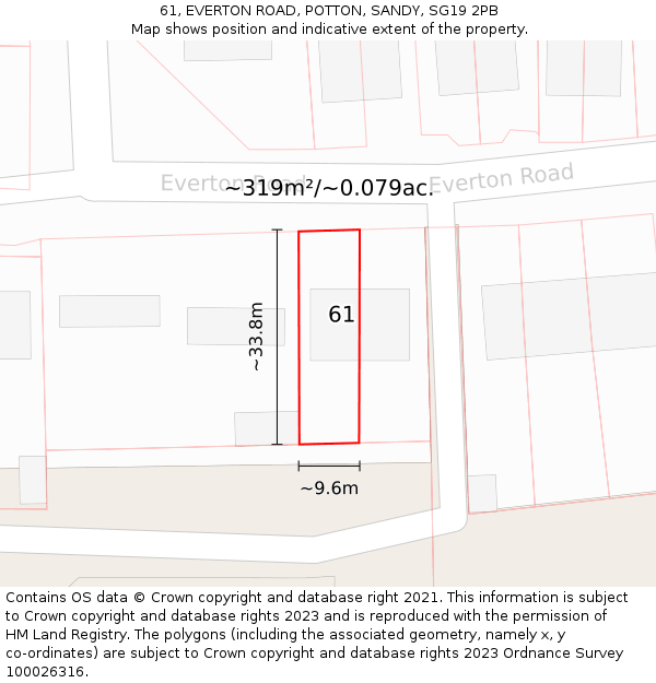 61, EVERTON ROAD, POTTON, SANDY, SG19 2PB: Plot and title map