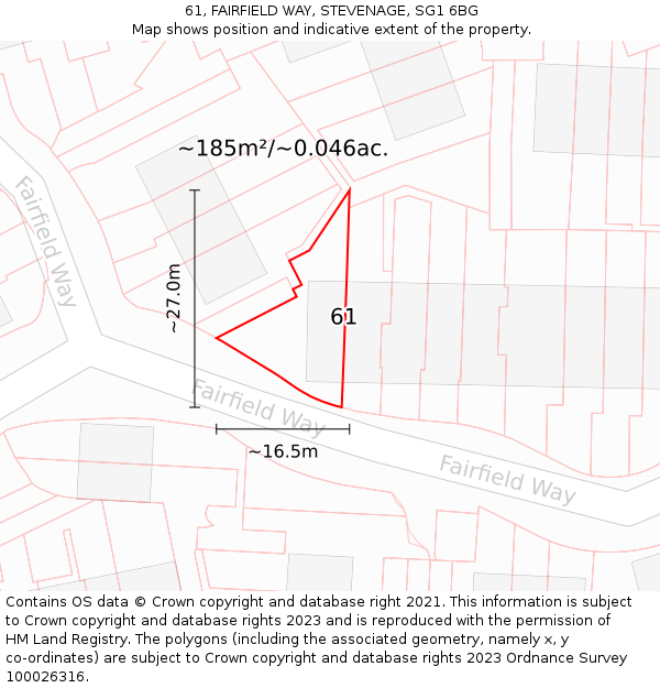 61, FAIRFIELD WAY, STEVENAGE, SG1 6BG: Plot and title map