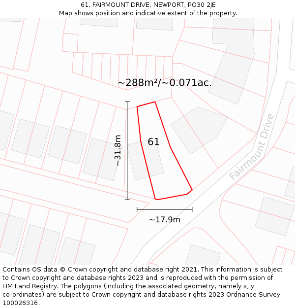 61, FAIRMOUNT DRIVE, NEWPORT, PO30 2JE: Plot and title map