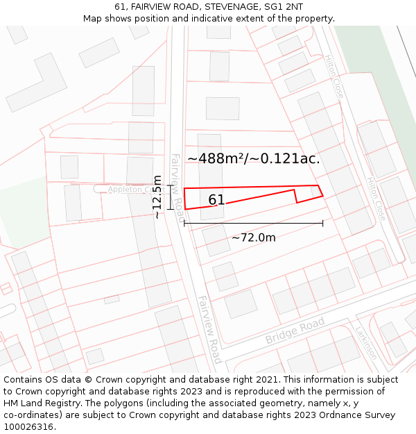 61, FAIRVIEW ROAD, STEVENAGE, SG1 2NT: Plot and title map