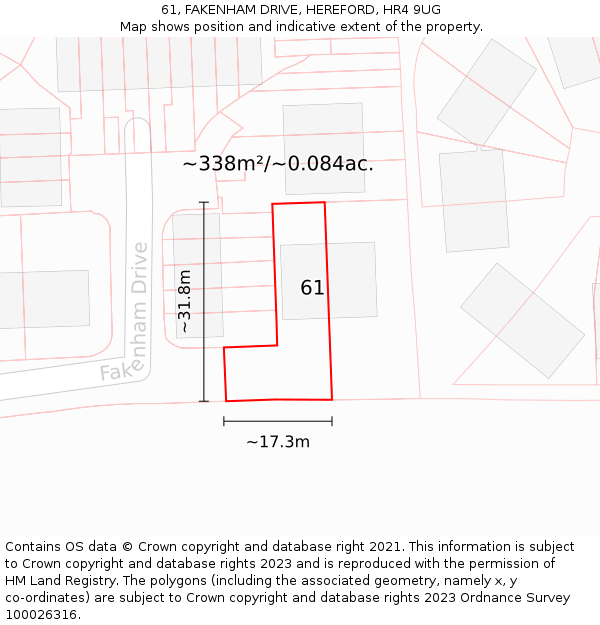 61, FAKENHAM DRIVE, HEREFORD, HR4 9UG: Plot and title map