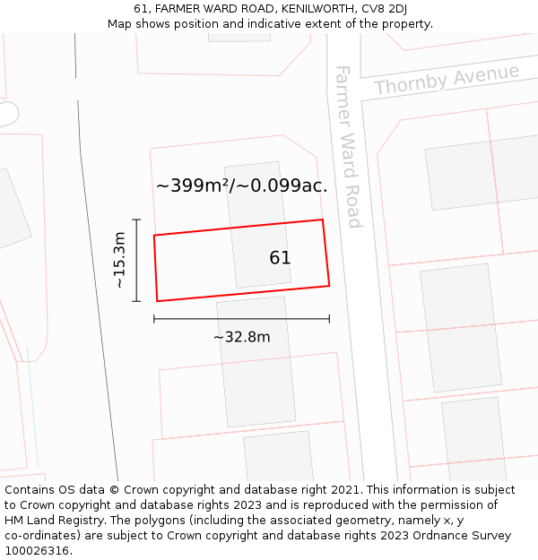 61, FARMER WARD ROAD, KENILWORTH, CV8 2DJ: Plot and title map