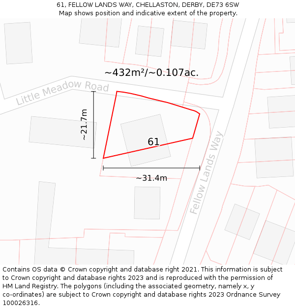 61, FELLOW LANDS WAY, CHELLASTON, DERBY, DE73 6SW: Plot and title map