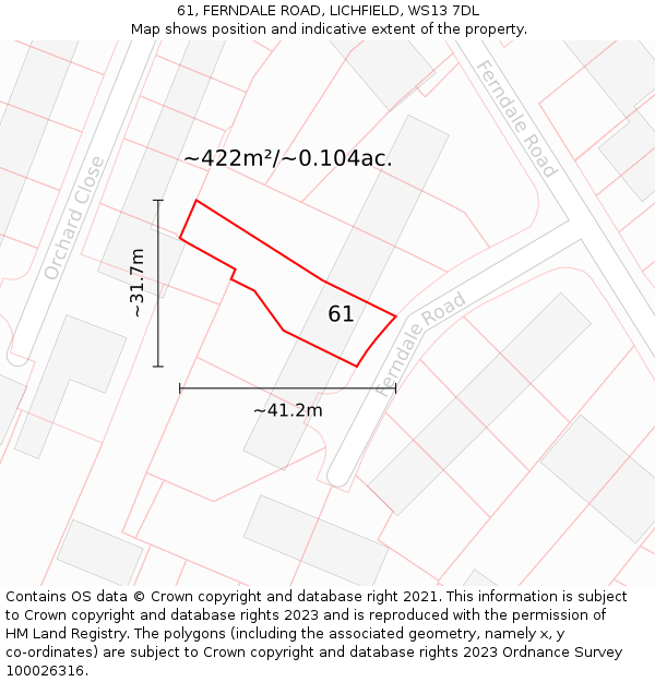 61, FERNDALE ROAD, LICHFIELD, WS13 7DL: Plot and title map