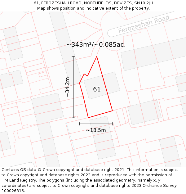 61, FEROZESHAH ROAD, NORTHFIELDS, DEVIZES, SN10 2JH: Plot and title map