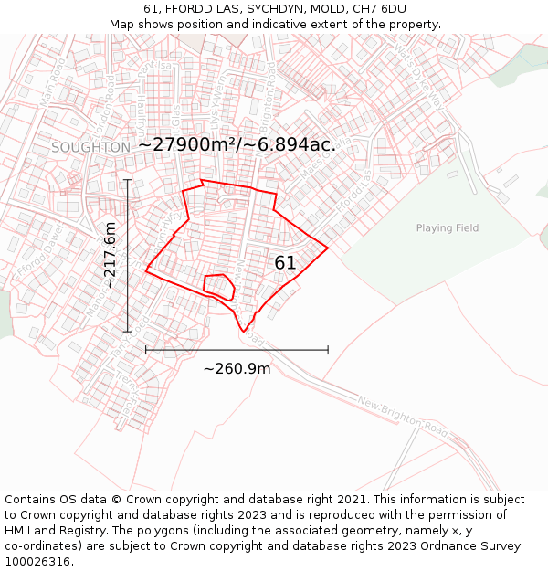 61, FFORDD LAS, SYCHDYN, MOLD, CH7 6DU: Plot and title map