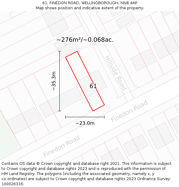 61, FINEDON ROAD, WELLINGBOROUGH, NN8 4AP: Plot and title map