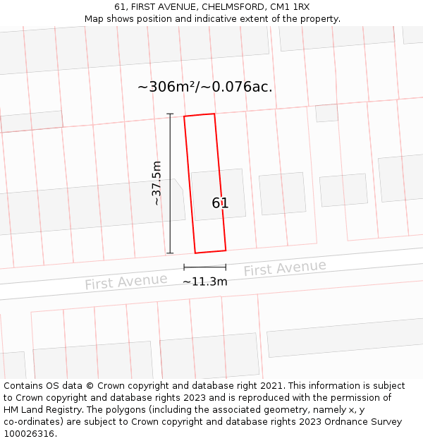 61, FIRST AVENUE, CHELMSFORD, CM1 1RX: Plot and title map