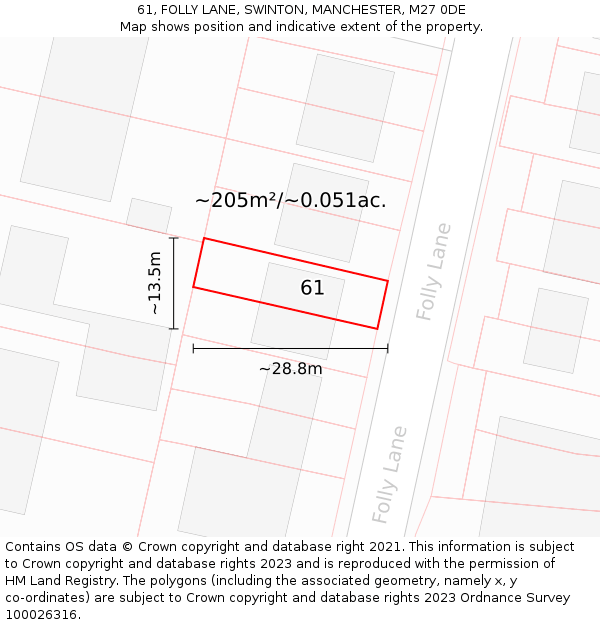 61, FOLLY LANE, SWINTON, MANCHESTER, M27 0DE: Plot and title map