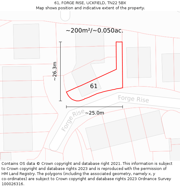 61, FORGE RISE, UCKFIELD, TN22 5BX: Plot and title map