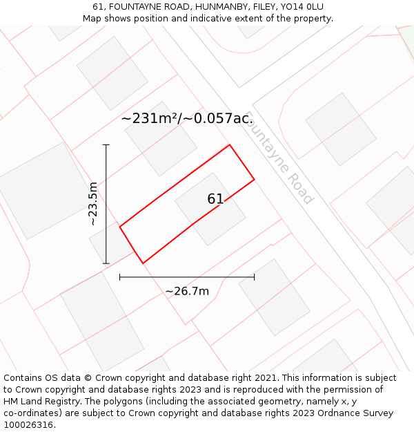 61, FOUNTAYNE ROAD, HUNMANBY, FILEY, YO14 0LU: Plot and title map