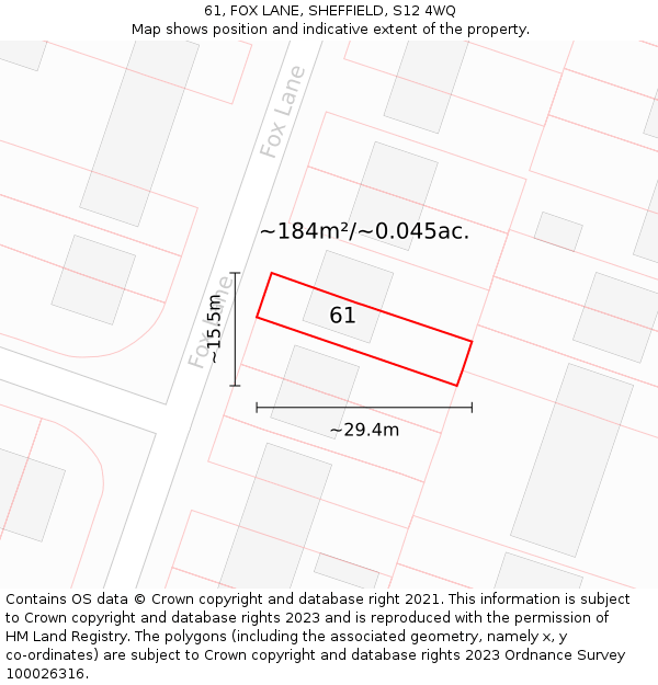 61, FOX LANE, SHEFFIELD, S12 4WQ: Plot and title map