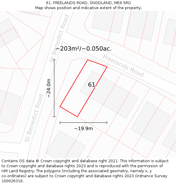 61, FREELANDS ROAD, SNODLAND, ME6 5RG: Plot and title map