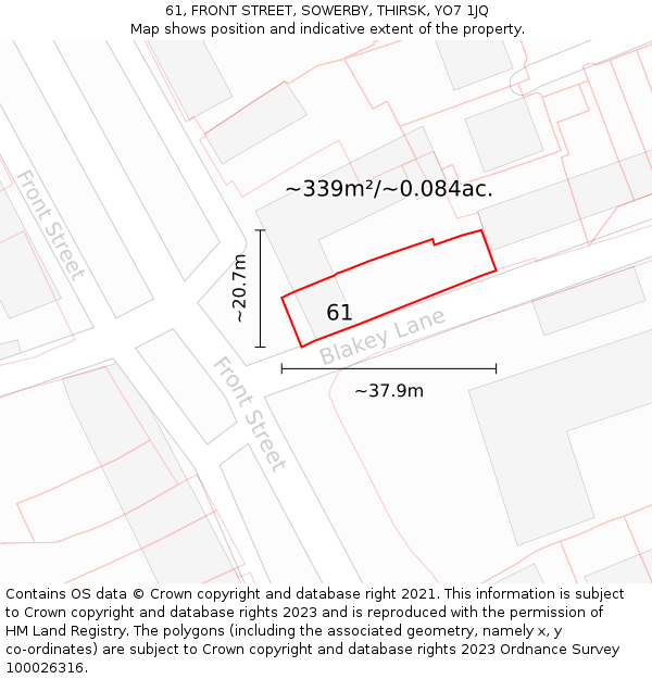 61, FRONT STREET, SOWERBY, THIRSK, YO7 1JQ: Plot and title map