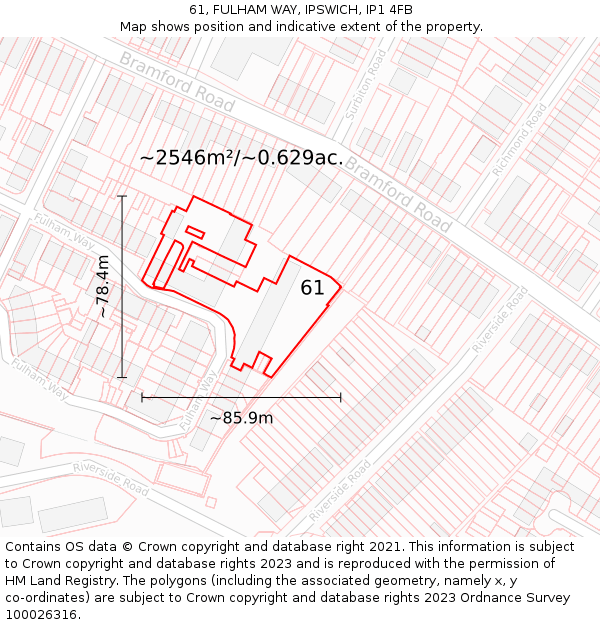 61, FULHAM WAY, IPSWICH, IP1 4FB: Plot and title map