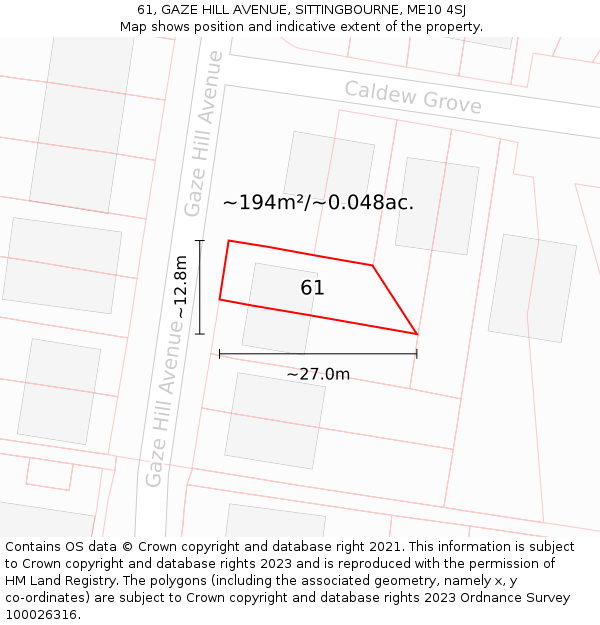 61, GAZE HILL AVENUE, SITTINGBOURNE, ME10 4SJ: Plot and title map