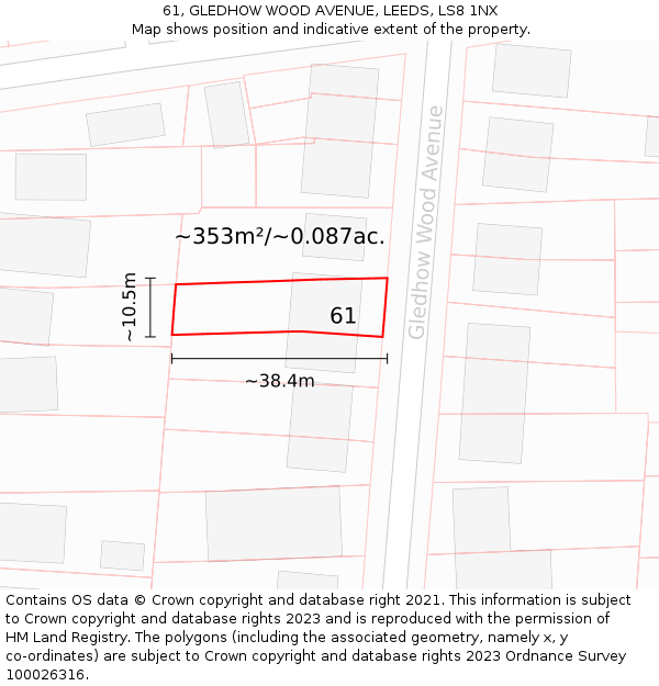 61, GLEDHOW WOOD AVENUE, LEEDS, LS8 1NX: Plot and title map