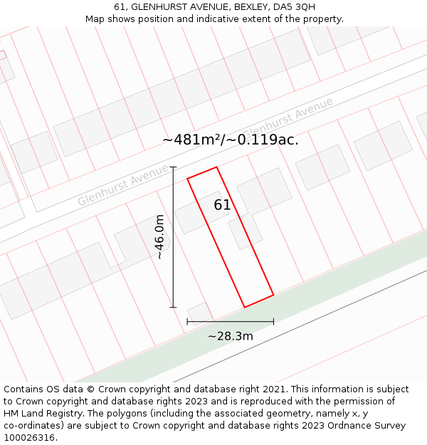 61, GLENHURST AVENUE, BEXLEY, DA5 3QH: Plot and title map