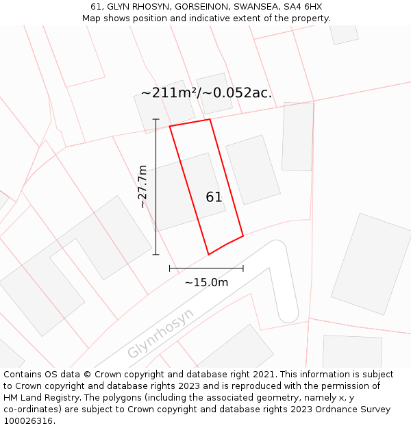 61, GLYN RHOSYN, GORSEINON, SWANSEA, SA4 6HX: Plot and title map