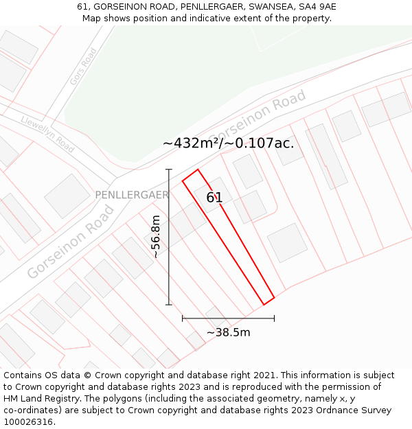 61, GORSEINON ROAD, PENLLERGAER, SWANSEA, SA4 9AE: Plot and title map