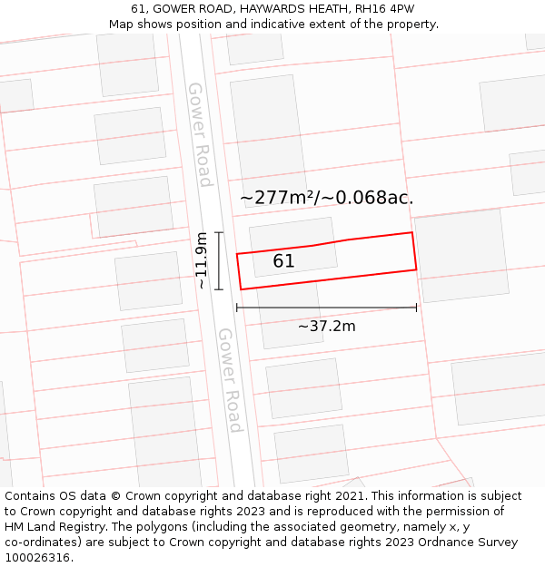 61, GOWER ROAD, HAYWARDS HEATH, RH16 4PW: Plot and title map