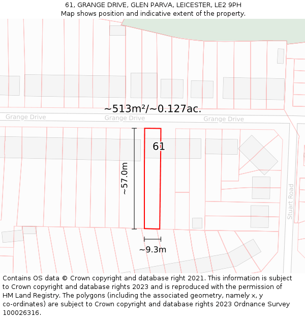 61, GRANGE DRIVE, GLEN PARVA, LEICESTER, LE2 9PH: Plot and title map