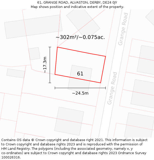 61, GRANGE ROAD, ALVASTON, DERBY, DE24 0JY: Plot and title map