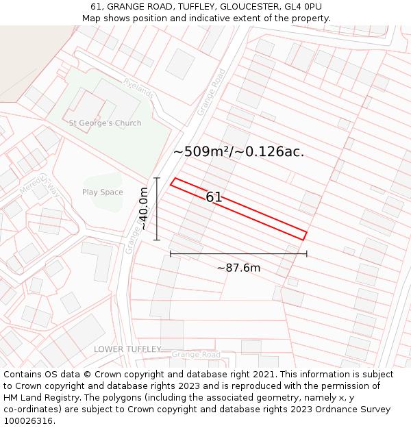 61, GRANGE ROAD, TUFFLEY, GLOUCESTER, GL4 0PU: Plot and title map