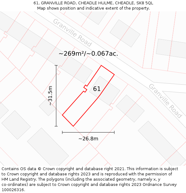 61, GRANVILLE ROAD, CHEADLE HULME, CHEADLE, SK8 5QL: Plot and title map