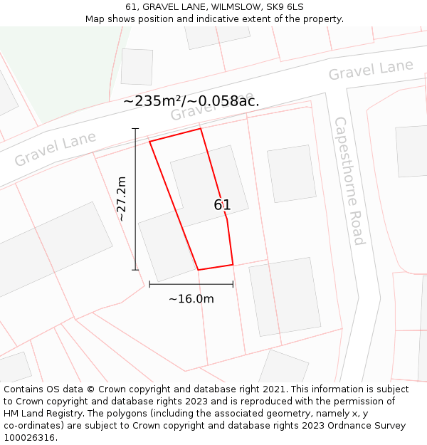 61, GRAVEL LANE, WILMSLOW, SK9 6LS: Plot and title map