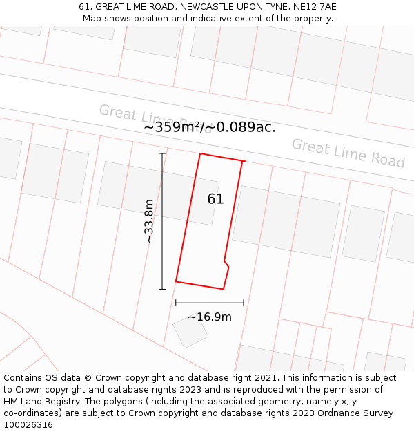 61, GREAT LIME ROAD, NEWCASTLE UPON TYNE, NE12 7AE: Plot and title map