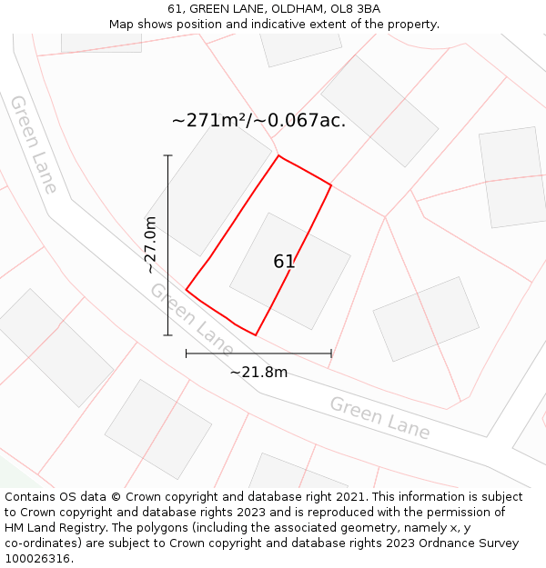 61, GREEN LANE, OLDHAM, OL8 3BA: Plot and title map