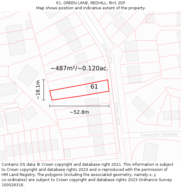 61, GREEN LANE, REDHILL, RH1 2DF: Plot and title map