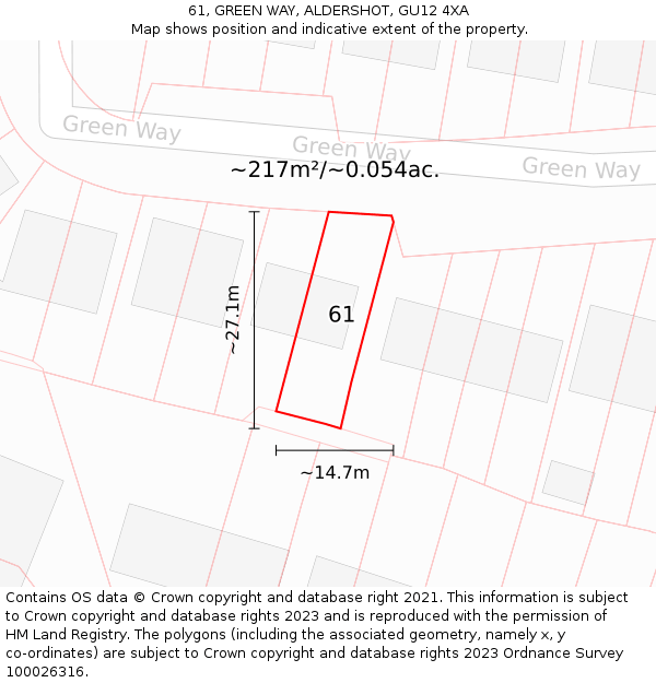 61, GREEN WAY, ALDERSHOT, GU12 4XA: Plot and title map