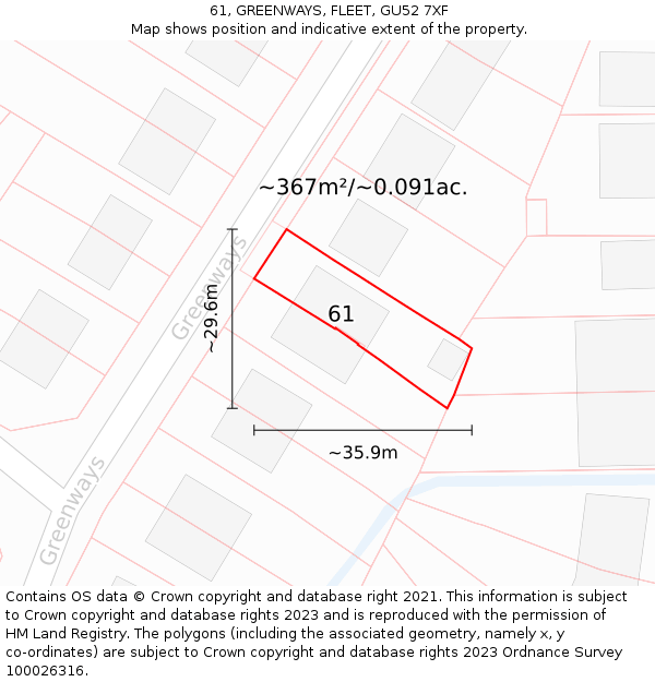 61, GREENWAYS, FLEET, GU52 7XF: Plot and title map