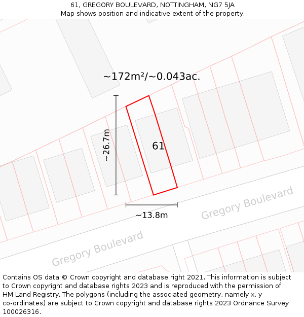 61, GREGORY BOULEVARD, NOTTINGHAM, NG7 5JA: Plot and title map