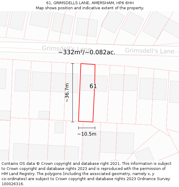 61, GRIMSDELLS LANE, AMERSHAM, HP6 6HH: Plot and title map