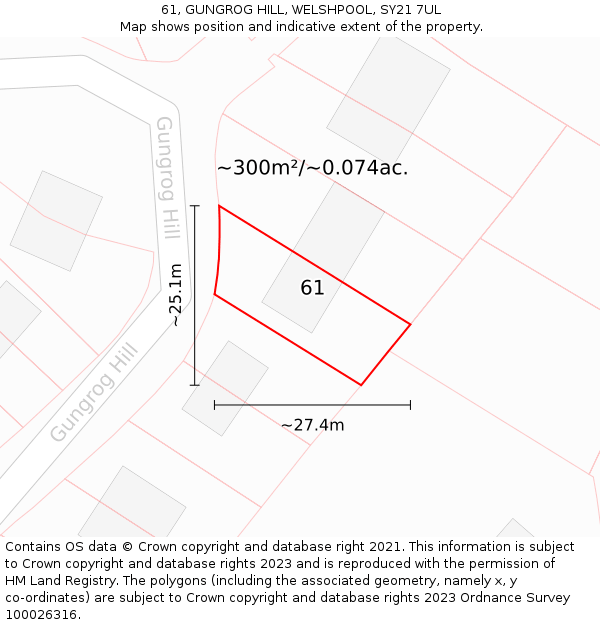 61, GUNGROG HILL, WELSHPOOL, SY21 7UL: Plot and title map