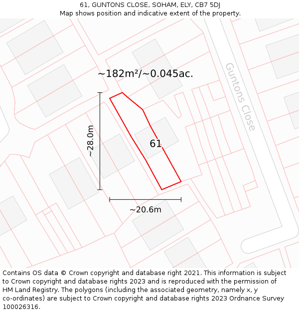 61, GUNTONS CLOSE, SOHAM, ELY, CB7 5DJ: Plot and title map
