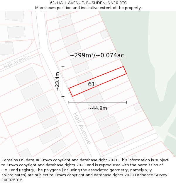 61, HALL AVENUE, RUSHDEN, NN10 9ES: Plot and title map