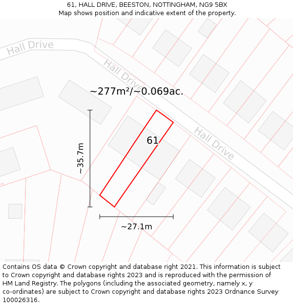 61, HALL DRIVE, BEESTON, NOTTINGHAM, NG9 5BX: Plot and title map